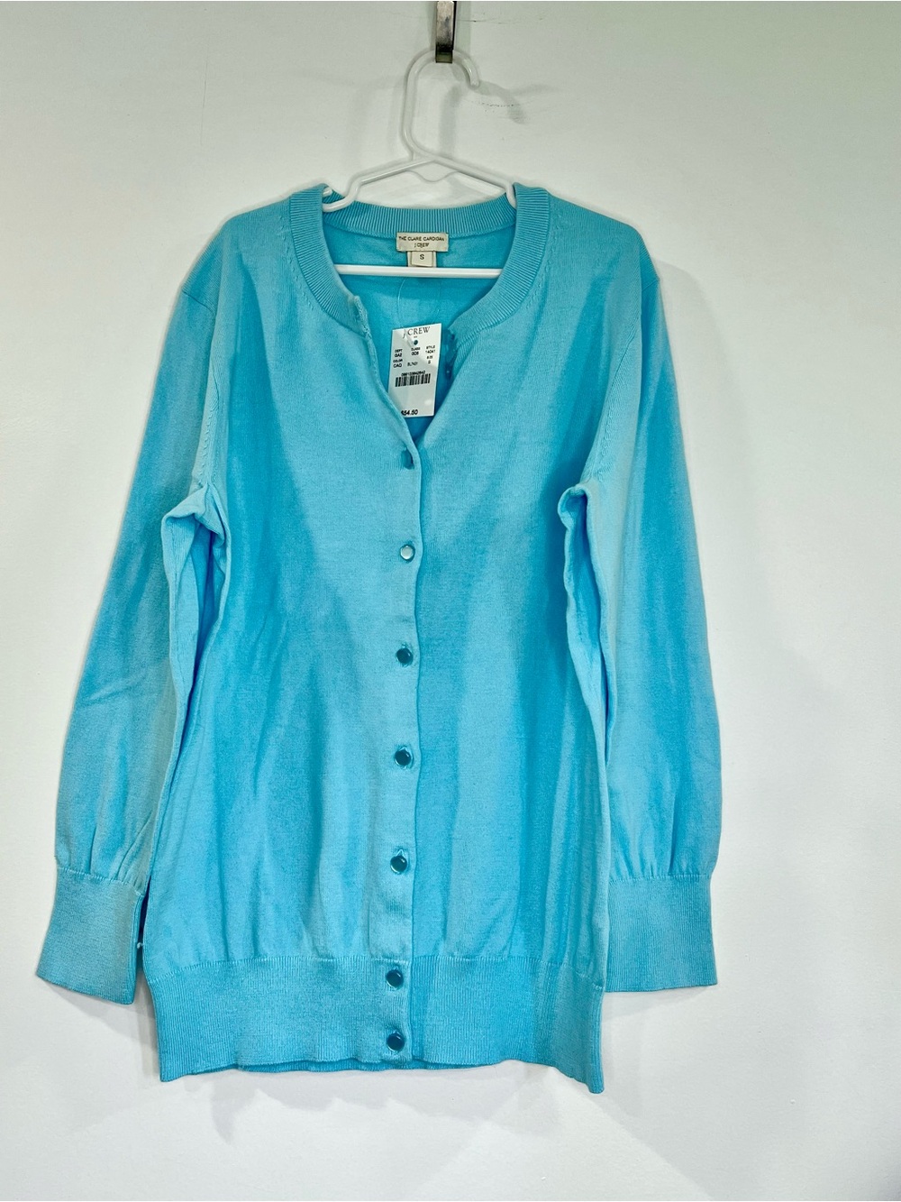 NWT J. Crew The Clare Cardigan Aqua Blue 100% Cotton Button-Up Sweater